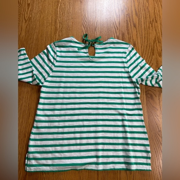 Chico’s Striped Embellished-Neckline Green White Top Size Large - Picture 2 of 7